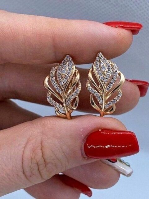 Leaf Shaped Golden Earrings